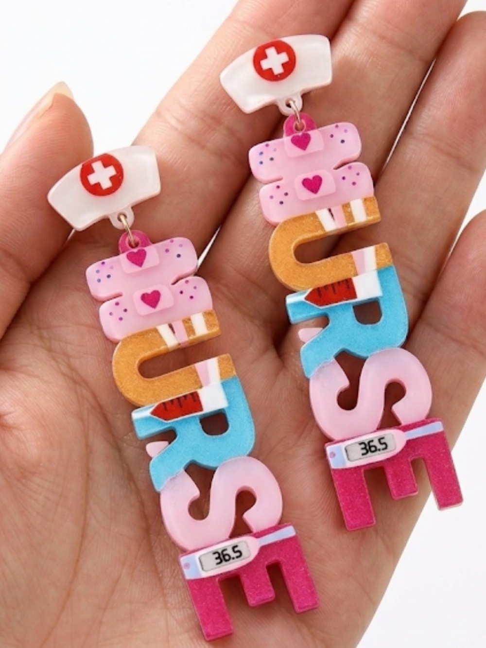 Nurse Earrings - Vibrant Acrylic Dangle Earrings RN, LPN, Medical Staff NWT - Picture 2 of 5